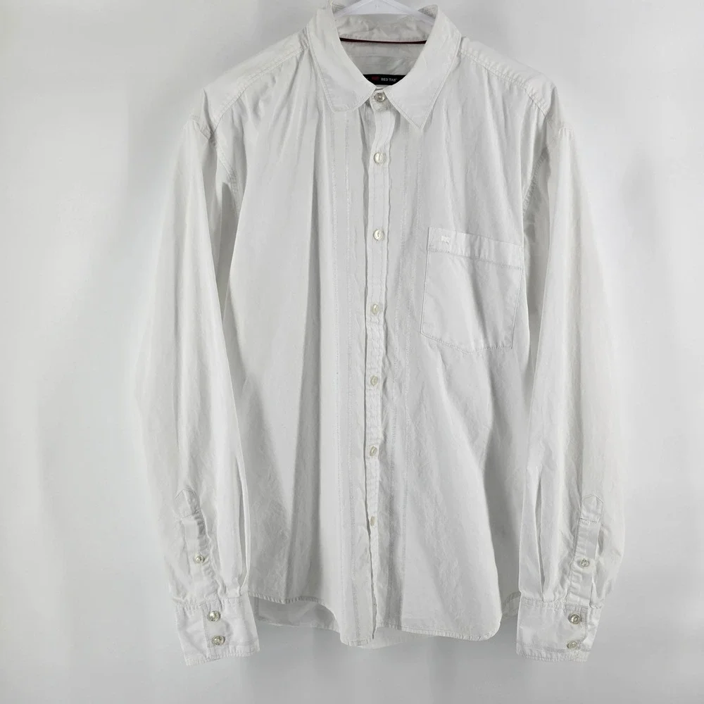 Levis Red Tab Button Down Shirt Mens XL White Long Sleeve Workers Cotton Pocket